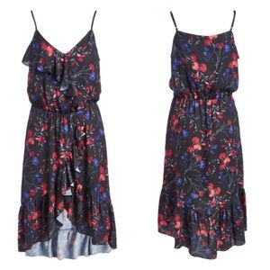 Parker black floral sleeveless hi low dress-size L